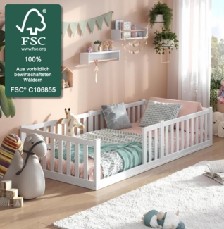 Alavya Home® Kinderbett Bodenbett TITAN aus aus Buche – FSC® 100% zertifiziert (Bodenbett 90x200 cm Inklusive Matratze, Rausfallschutz & Lattenrost, Kinderbett 90x200 Jugendbett weiß massiv BUCHE für Junge Mädchen), Neu und Hochwertig – Einzigartig auf...