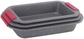 3-tlg. Back- und Auflaufform mit abnehmbaren Silikongriffen - anihaft & stapelbar