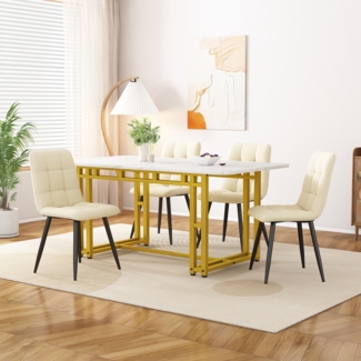 Esstisch in Weiß und Gold mit goldfarbenen Metallbeinen, MDF-Tischplatte, stilvoller Esszimmer und Wohnzimmer-Tisch,Luxus-Esstisch