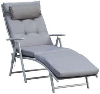 MC Star Gartenliege Outsunny Sonnenliege Strandliege Gartenliege klappbar verstellbar, mit Kissen Garten Metall Stoff Grau 137 x 63,5 x 100,5 cm