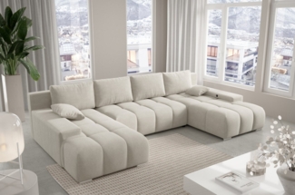 PROMETO Möbel Ecksofa Ecksofa Couch U-Form, Teddy-Bouclé Stoff Schlaffunktion, USB inkl