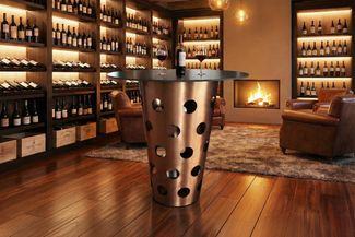 KAWOLA Tisch VINO Bartisch Keramik schwarz 90cm Gestell gebürsteter Edelstahl rosé gold 111 x 90 x 90 cm