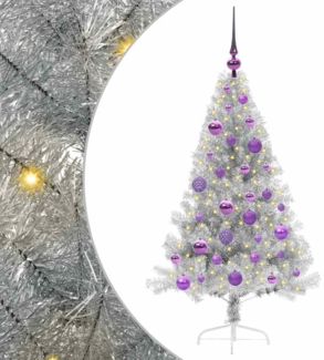 vidaXL Künstlicher vorbeleuchteter Weihnachtsbaum Silber 120 cm 3397186