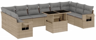 vidaXL 11-tlg. Garten-Sofagarnitur mit Kissen Beige Poly Rattan 3268149