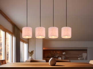 Hängeleuchte, Stoff, weiß, Holz, braun, H 150 cm