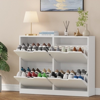 VOWNER Schuhschrank mit 4 Klappen, schmaler Schuhregal