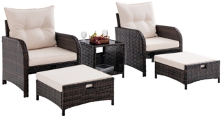 COSTWAY Gartenlounge-Set, (5-tlg), Balkonset, PE Polyrattan, inkl. Hocker mit Kissen