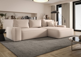 Ecksofa Schlafsofa Sofa WALKEN Stoff Aragon Creme Ottomane Rechts