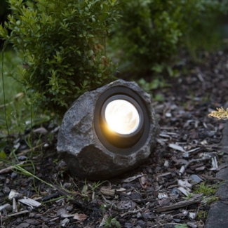 Star Trading Solardekoration Rocky, Strahler, Stein, Grau, LED, Dämmerungssensor, Warmweiß, Außenbereich, 20 cm