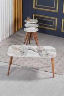 Set aus Beistelltischen und Couchtisch 50 x 90 cm Spanplatte/holz/pvc Weißes Marmormuster 89322011 [en. casa]