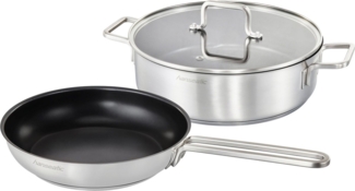 Hanseatic Pfannen-Set DAILY, Edelstahl 18/10 (Set, 3-tlg, 1x Pfanne 24 cm, 1x Servierpfanne 28 cm mit Deckel), mit Antihaftbeschichtung, für alle Herdarten, Induktion