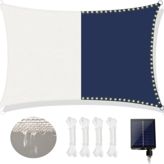 Weißes Sonnensegel Wasserdicht 3x4m mit Solar Lichterkette UV Sonnenschutz
