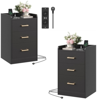 Homfa Nachttisch Nachtschrank mit Ladefunktion (2-St), 3 Schubladen, 2 AC-Steckdosen, 2 USB-Anschlüsse, 40x38x66cm