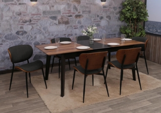 6er-Set Esszimmerstuhl HWC-O45, Bugholz Stoff (370g/m²) Öko-Tex FSC®-zertifiziert ~ Walnuss-Optik, dunkelgrau