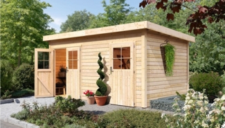 Mittelwandhaus Mattrup - 424x274 cm, 28 mm Holz naturbelassen, Karibu