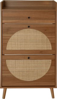 REDOM Schuhschrank Schuhschrank mit Engineered Rattan-Türen (2 Türen und 1 Schublade, flexibles doppeltes Regal, Wandverankerung, Kiefernholzfüße)