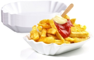 BigDean Snackschale 12x Pommesschale Porzellan 19,5cm Weiß Currywurstschale Pommes Frites, Porzellan, (Packung, 12-tlg), Spülmaschinenfest, Porzellan, Weiß, Imbiss Feeling Zuhause
