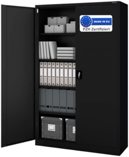 Aktenschrank abschließbar KADO - 5 Ebenen verstellbar, Flügeltüren | Metallschrank Werkstatt Mehrzweckschrank Büroschrank aus Stahl Werkzeugschrank, 185x115x40cm Schwarz