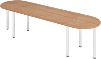 bümö Konferenztisch oval 280x80 cm großer Besprechungstisch in Nussbaum, Besprechungstisch mit Chromfüßen, Meetingtisch für 8 Personen, Tisch für Besprechungsraum & Meeting, SETK2-N-C