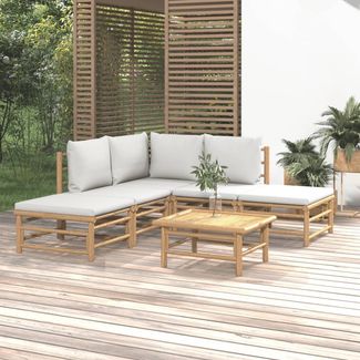 vidaXL 6-tlg. Garten-Lounge-Set mit Hellgrauen Kissen Bambus 3155079