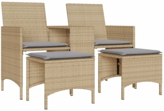 vidaXL Gartensofa 2-Sitzer mit Tisch und Hockern Beige Poly Rattan 4003893