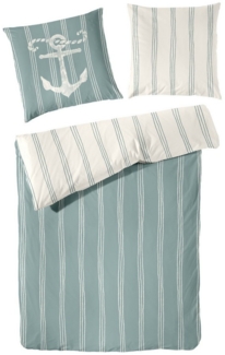 Hahn Renforce Bettwäsche 135x200 Anker Streifen Maritim jade weiß Wende 123100-50
