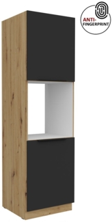 Küchen Hochschrank 60 cm Küche ARIA Schwarz ultra matt + Eiche Artisan matt, hochwertige Fronten mit Anti Fingerprint Beschichtung, Soft-Close Küchenzeile Küchenblock
