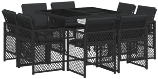 vidaXL 9-tlg. Garten-Essgruppe mit Kissen Schwarz Poly Rattan 3210835