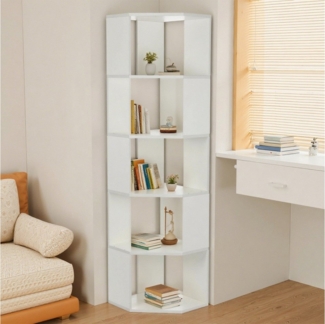oyajia Bücherregal Eckregal in Weiß - Bücherregal Standregal mit 5 offenen Fächern Regal, Eckregal, Bücherregal, Standregal, Regal mit 5 Ebenen, 40x40x159cm