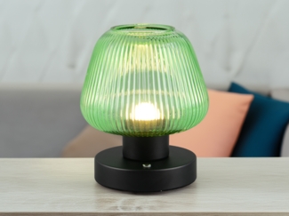 Kabellose LED Akku Tischleuchte QUENYA Glasschirm Grün, Höhe 18cm
