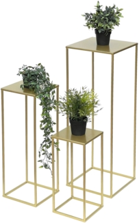 DanDiBo Blumenhocker Metall Gold Eckig 3er Set Blumenständer Beistelltisch 96406 Blumensäule Modern Pflanzenständer Pflanzenhocker