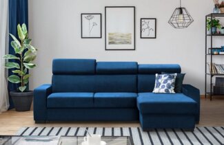 Beautysofa Ecksofa Fox II, Lieferung beinhaltet die Einbringung in die Wohnung, 237 cm L-Form, mit universelle Ottomane, Schlaffunktion, Bettkasten, verstellbaren Kopfstützen