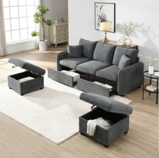 Odikalo 3-Sitzer Polstersofa Sofa-Set Schlafsofa Lounge Stauraum Cord-Stoff Mehrfarbig
