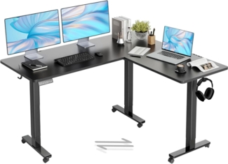 Eckschreibtisch Höhenverstellbar L-Form 160x140 cm Dual-Motor Schwarz