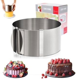 RWEUOQ Tortenring Tortenring Verstellbar, Tortenring Backring Einstellbare mit Skala, Edelstahl, (Kuchenring Set, 1 tlg, Rund Kuchenform - Backform Hoch 8cm, Ø16- Ø30cm Kuchenring), Torten Ring für Bereiten Sie Ganz Einfach für Kuchen und Torten