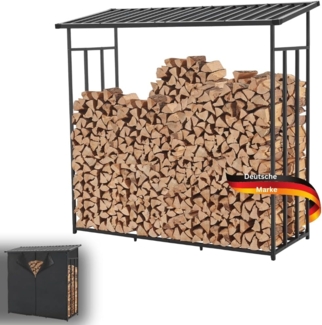 DELUKE® Kaminholzregal außen RONNI - mit Abdeckplane 180 x 185 x 70 cm Stahl Holzunterstand für Brennholz außen Metall Unterstand für Kaminholz Brennholzregal Feuerholzregal Schwarz