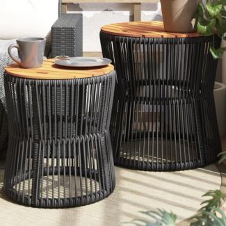 vidaXL Garten-Beistelltische 2 Stk. mit Holzplatte Schwarz Poly Rattan 366291