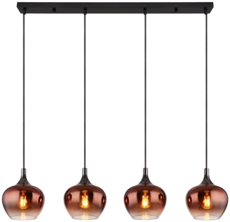 Hängeleuchte, 4-Flammig, Glas kupfer, schwarz, H 120 cm