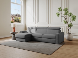 Vente-unique - Ecksofa mit Matratze - Ecke wechselbar - Stoff - Grau - Liegefläche 140 cm - Matratze 22 cm - Memory Schaum - VIZIR
