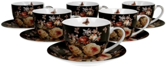 DUO FLORAL 6er-Set Tassen 280 ml WARDA mit Untertassen, New Bone China Porzellan