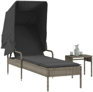 vidaXL Sonnenliege mit Dach und Tisch Grau Poly Rattan 368199