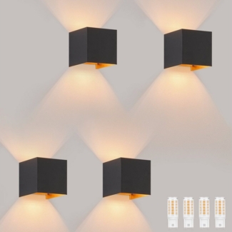 Nettlife LED Wandleuchte Schwarz Gold G9 Aussenlampe Up und Down Einstellbar Wandstrahler, IP65 Wasserdicht, LED wechselbar, Warmweiß, für Garten Terrasse Schlafzimmer Wohnzimmer Flur