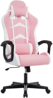 Rosa Gaming Stuhl mit Verstellbaren Kissen, Bürostuhl Ergonomisch 52x49x130cm