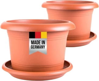 2friends Pflanzkübel 2er Set Blumentöpfe Pflanztöpfe mit Untersetzer, 30 cm Durchmesser Pflanzentopf mit Löcher, terracotta
