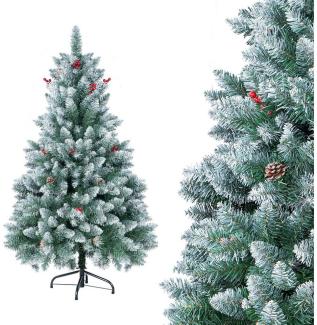 Homewit Künstlicher Weihnachtsbaum 120cm / 150cm/ 180 cm künstliche Weihnachtsbaum, künstliche grüne Tannenbaum Christbaum schneebedeckter Tannenbaum mit Metallständer, Christbaum PVC- und Tannennadeln, Kiefernzapfe und, rote Beere, Kunstbaum Weihnacht...