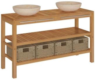 vidaXL Waschtisch Massivholz Teak mit Waschbecken Marmor Creme [3058183]