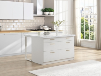 Vente-unique - Kücheninsel mit 6 Schubladen - MDF & Metall - Marmoroptik Weiß - ALEGRITA