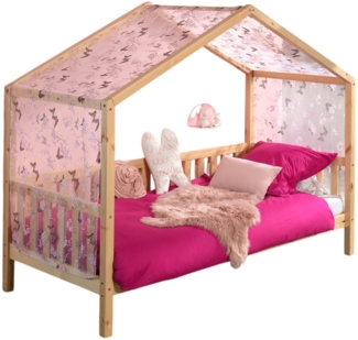 Łóżko domek z baldachimem tekstylnym Kapua 210x97x170 lite drewno naturalne 17227