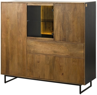Massivmoebel24 Highboard (Mango / Altholz 160 x 47 x 145 schwarz / natur lackiert DAVIS #32)