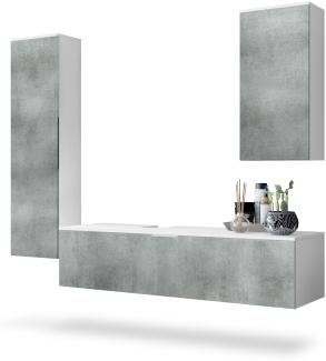 Vladon Badmöbel Komplettset Beach, Korpus in Weiß matt / Fronten in Beton Dunkel